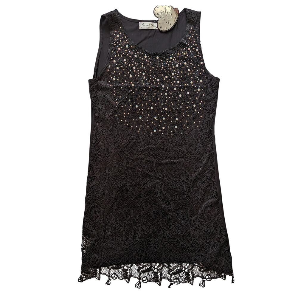 NWT Second Skin Womens XL Spakle Pearl BlackBod Con Slip Dress Sleeveless bh